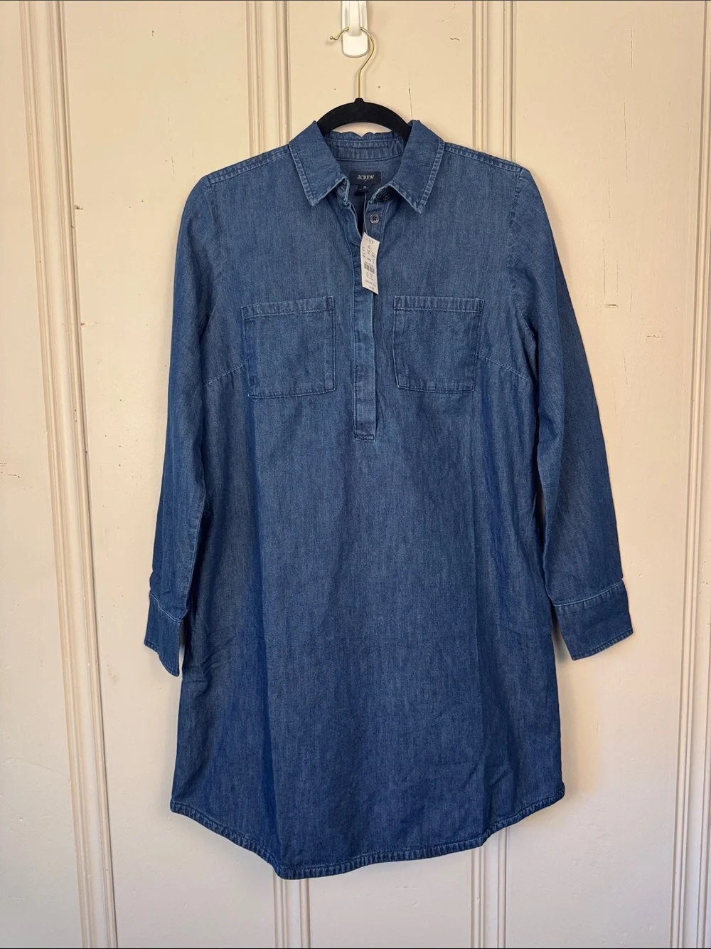 NWT‎ J Crew Chambray Shirt Dress Blue Long Sleeve Popover Womens Small